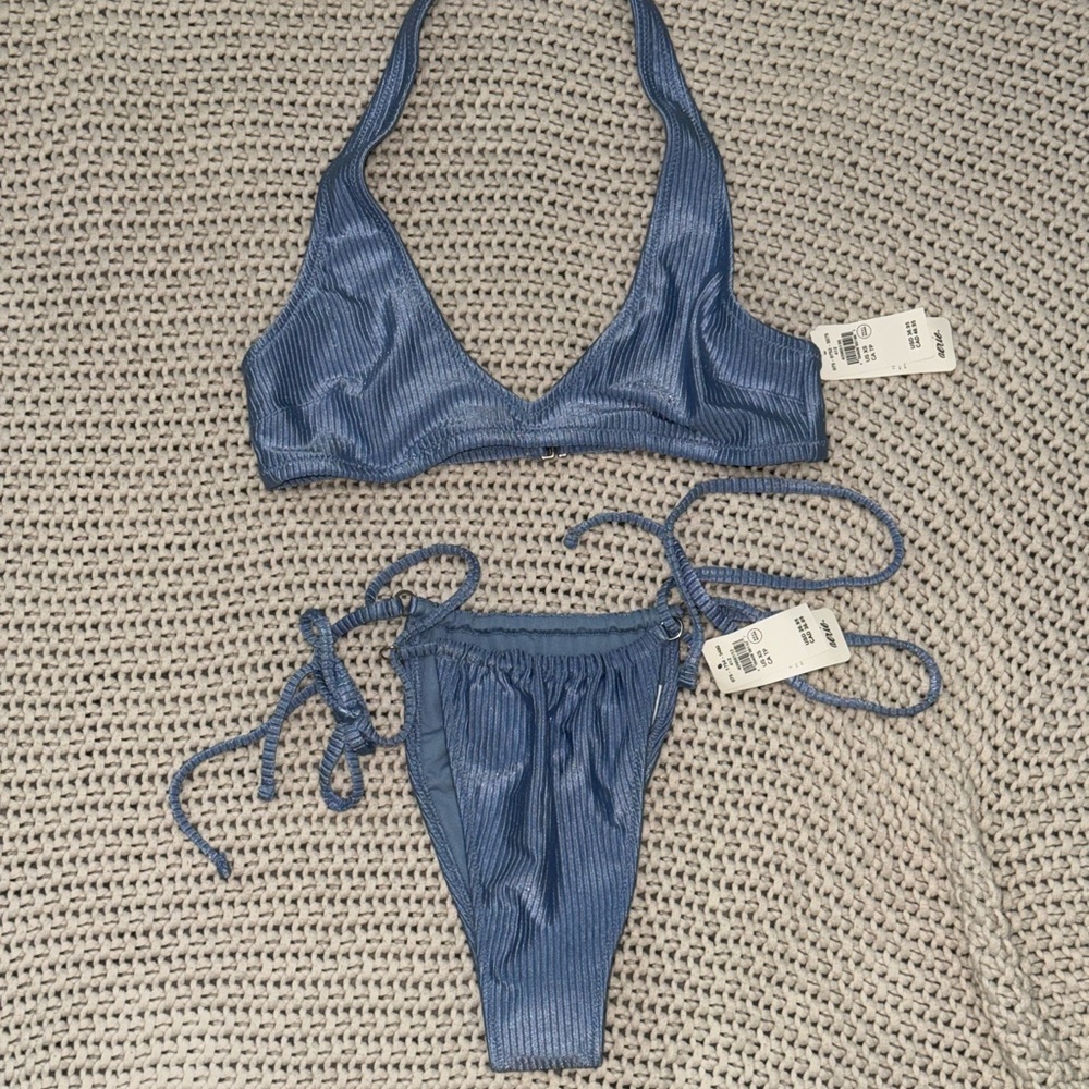 Aerie Ribbed Blue Bikini Set
